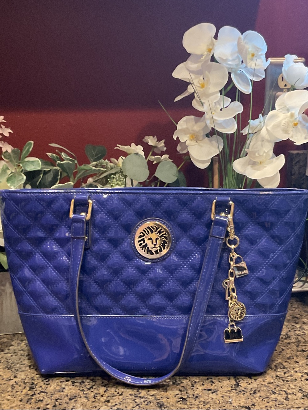 Anne Klein Royal Blue Quilted Tote with Gold Charm